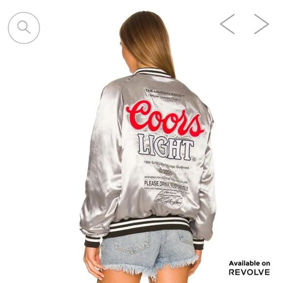 NEW The Laundry Room Coors Light Official Nylon Bomber Jacket Size XS Silver - Picture 1 of 12